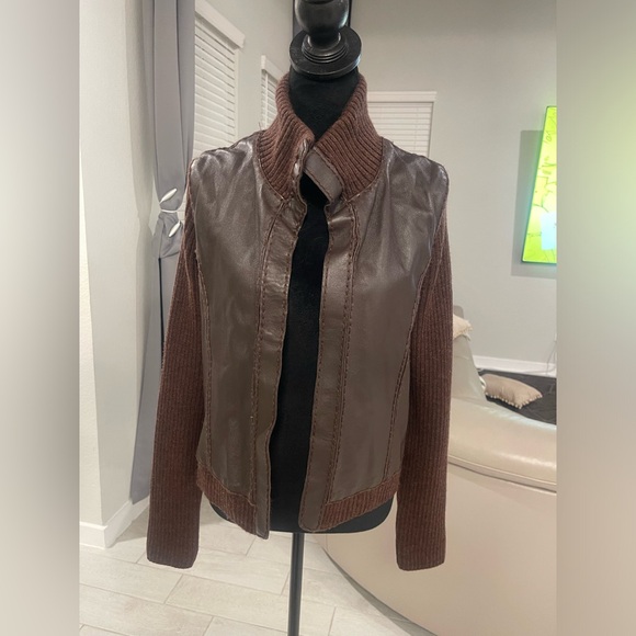 GAP Sweaters - Y2K Gap merino wool leather open cardigan sweater M